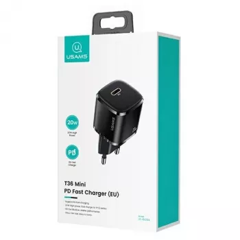 usams telefonilaadija 1x USB-C T36 + Lightning PD — kompaktne PD-laadija USB-C ja Lightninguga