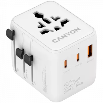 CANYON reisiadapter OnTour 20 EU/UK/US/AUS 20W Valge