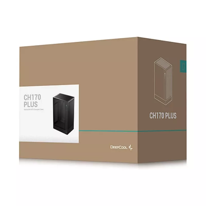 PC korpus DeepCool CH170 PLUS Tower Must — micro-ATX/mini-ITX, karastatud klaas, USB-C, ülemine PSU