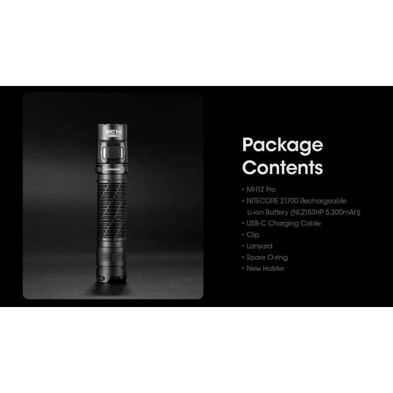 Käsilamp Nitecore MH12 Pro Must LED 3300 lm USB-laetav 5300 mAh, alumiinium, 138,5 mm, 81,5 g, veekindel 2 m