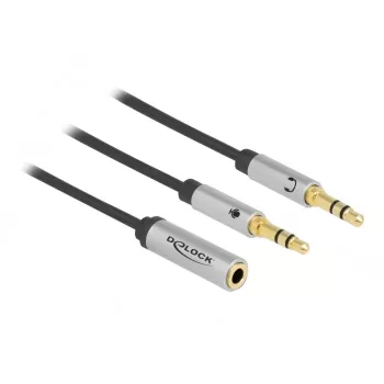 Delock - Headsetadapter - mini-phone stereo 3,5 mm 4-pole weiblich bis Stereo Mini-Klinkenstecker männlich - 27cm - Schwarz (66740)