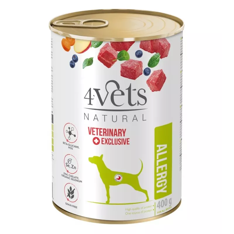 Märg koeratoit 4vets Natural Allergy Lamb 400 g — hüpoallergeenne pasteet täiskasvanud koertele, gluteeni- ja laktoosivaba