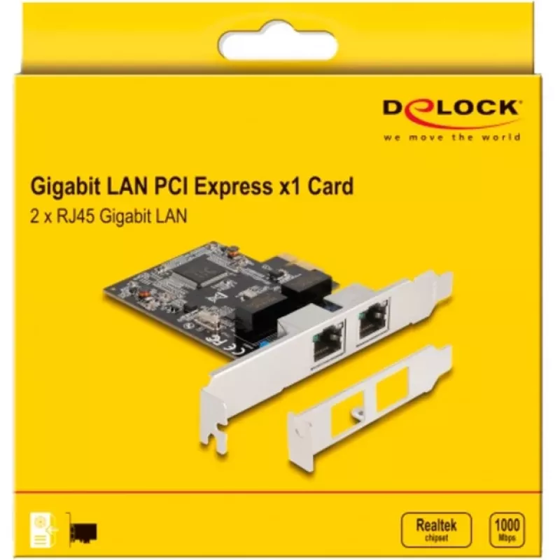 Delock PCI Express x1 kaart 2 x RJ45 Gigabit LAN RTL8111 (88615)