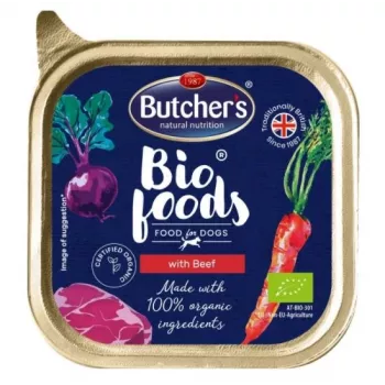 Märg koeratoit butcher's BUTCHER'S Bio Foods veise- ja vasikalihaga 150 g, teraviljavaba, täiskasvanud koertele, 11% valku, 5% rasva