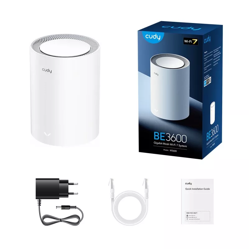 Mesh-süsteem Cudy M3600 kaheribaline Wi‑Fi 7 (802.11be), 2882 Mbps, 3x LAN, 4 sisemist antenni, valge