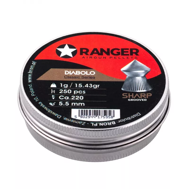 5.5 mm RANGER Diabolo Professional Sharp Grooved Point 250 kuulikest