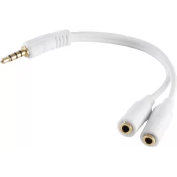 Adapter ShiverPeaks 4‑pooluseline 3.5 mm pistik kahele 4‑pooluselisele 3.5 mm pesale, kullatud kontaktidega, 0,2 m, valge