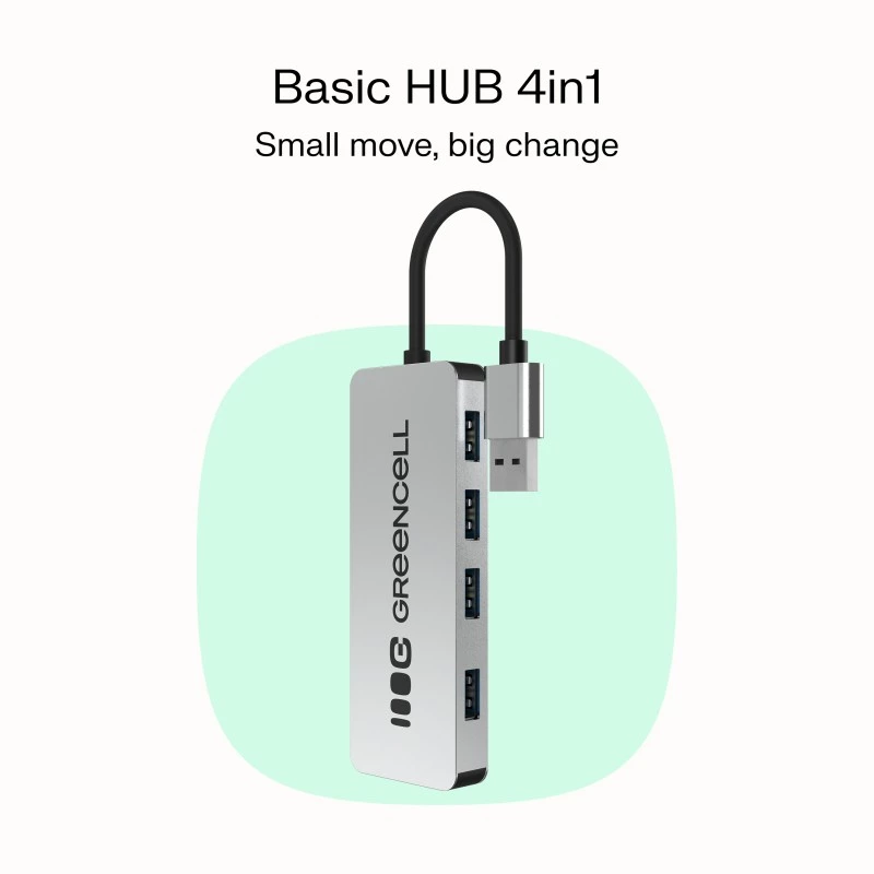 USB-jaotur roheline Cell HUB-GC-A4A — 4-pordiline USB-A 3.0 jaotur
