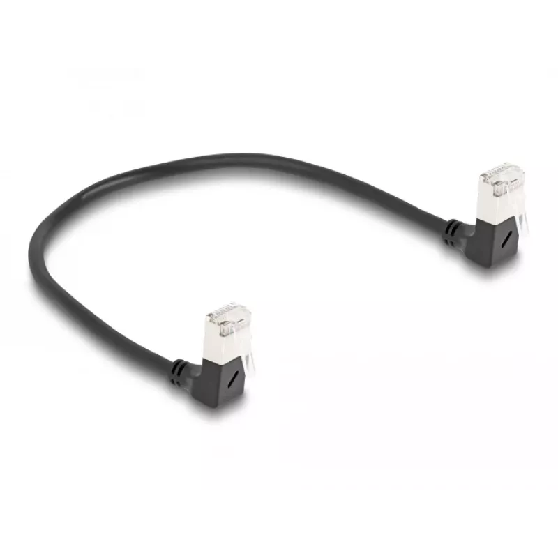 DeLOCK RJ45 võrgukaabel Cat.6A S/FTP õhuke 90° allapoole 0,25 m must
