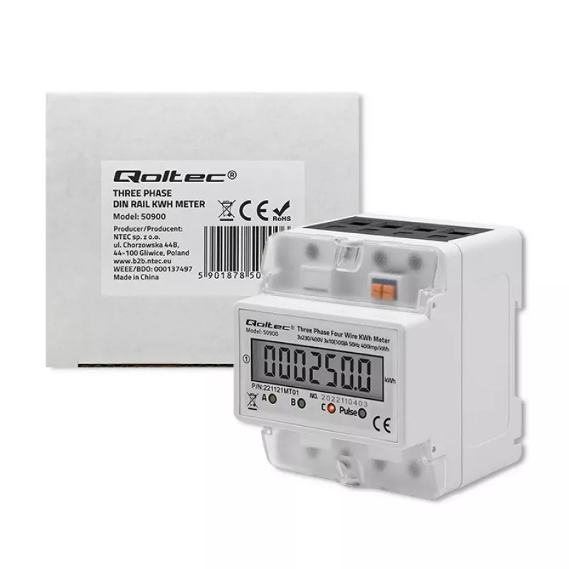 Kolmefaasiline elektrooniline energiaarvesti QOLTEC 50900 400V LCD 4P