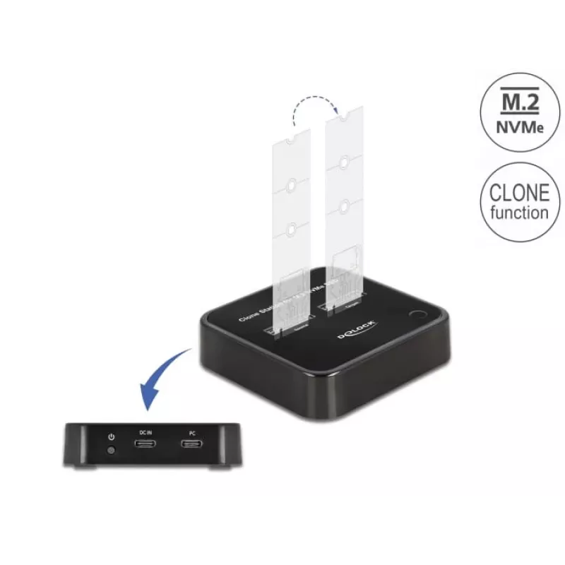 DeLOCK M.2 dokkimis 2 x M.2 NVMe PCIe SSD kloonimisfunktsiooniga