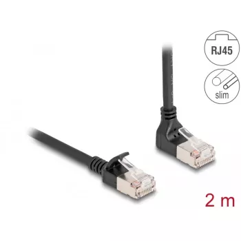 Delock - võrgukaabel - RJ-45 (M) ülespoole nurga all RJ-45 (M) sirgele - 2,0m - 4,5 mm - S/FTP - CAT 6a - varjestatud, halogeenivaba - must (80288)