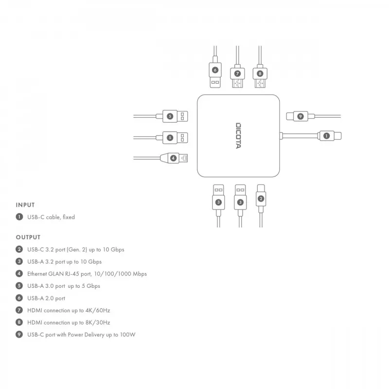 DICOTA D32057 USB USB-C Hub 10000 Mbit/s Hõbedane