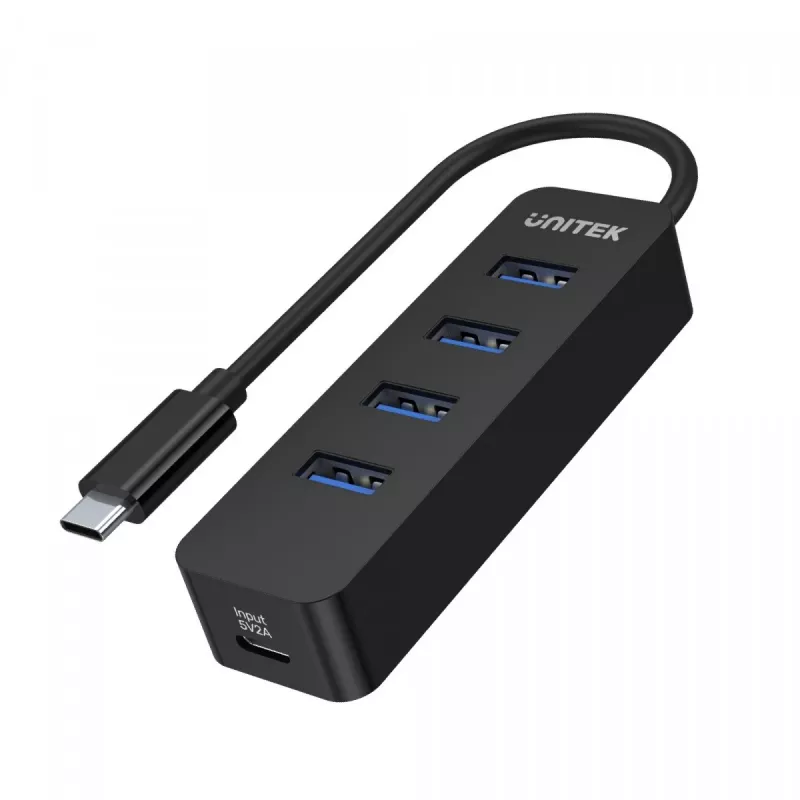 USB-jaotur Unitek uHUB Q4 — 4-pordiline USB 3.2 Gen 1 (tüüp-A) jaotur, USB-C-host, 5 Gbit/s, 10 W, must