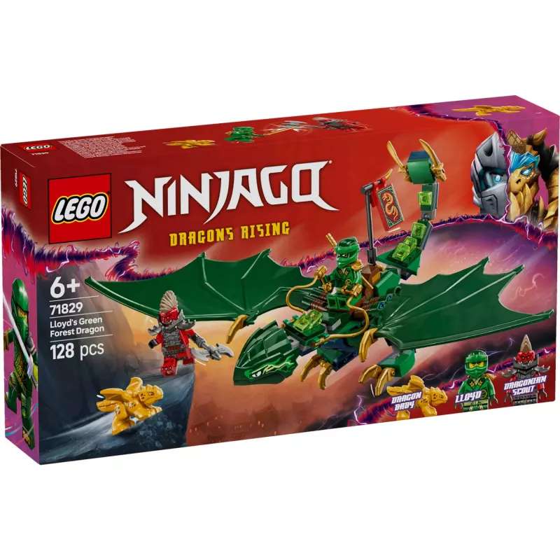 Ehitusmänguasjade komplekt LEGO NINJAGO 71829 Lloyd's roheline Forest Dragon, 128 tükki, 2 minifiguuri, vanusele 6+