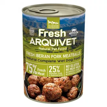 Märg koeratoit ARQUIVET Fresh Iberian Pork Meatballs 400 g – täisväärtuslik konservtoit, teraviljavaba, täiskasvanud koertele