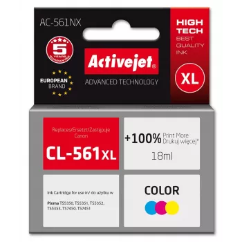 Activejet AC-561NX tindikassett (asendus Canon CL-561XL; Supreme; 18 ml; värv: tsüaan, magenta, kollane)