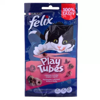 Kuiv kassimaius Felix Play Tubes Turkey & Ham 50 g — lihane graanul täiskasvanud kassidele, 35% valku, 19,5% rasva