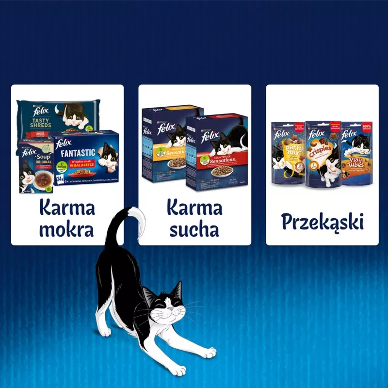 Märg kassitoit Felix Sensations Country Flavors in Jelly multipakend 24×85 g — märgtoit, 24 kotikest, 85 g tk, niiskus 82%