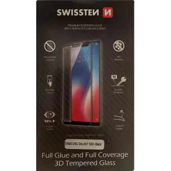 Karastatud klaasist ekraanikaitse SWISSTEN Samsung Galaxy S20+ jaoks — 3D-täisliim, ülimalt vastupidav, must