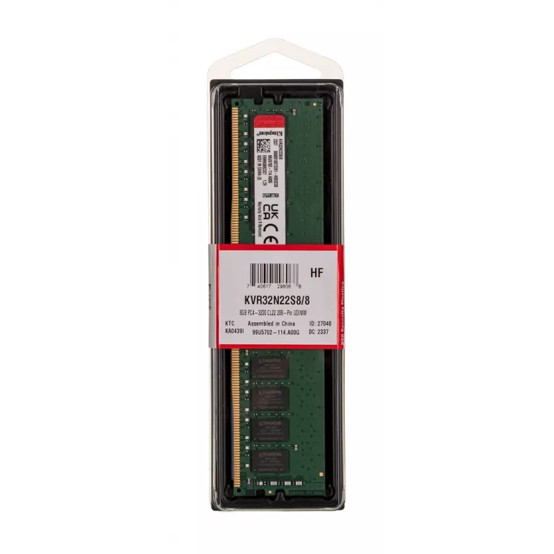 Kingston KVR32N22S8/8 | 8 GB | DDR4 | 3200 MHz | PC/server | Registered No | ECC No
