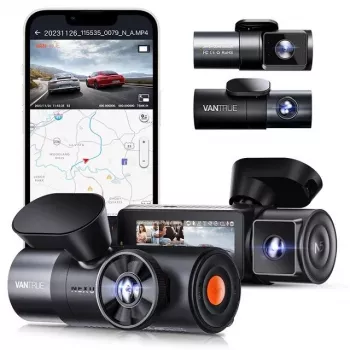 Auto videosalvesti VANTRUE N5 Nexus 5 — 4-kanaliline pardakaamera, 2592×1944 põhikaamera, 160° ees/sisevaade, GPS, Wi‑Fi, IPS-ekraan, MicroSD kuni 512 GB