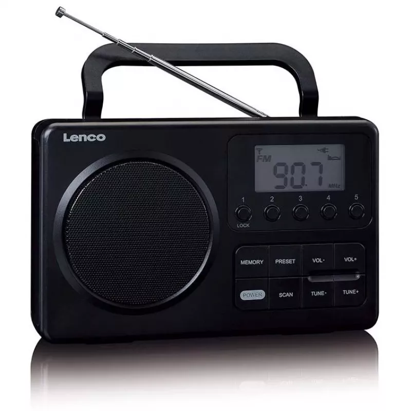 Kaasaskantav raadio Lenco MPR-035BK — FM/AM, võrgu- ja akutoide, 2,5-tolline LCD, 20 FM jaama salvestust, 3,5 mm väljund