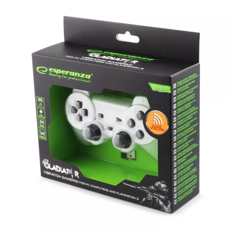Esperanza EGG108W mängukontroller must, valge RF-pult analoog/digitaal PC-le, PlayStation 3-le