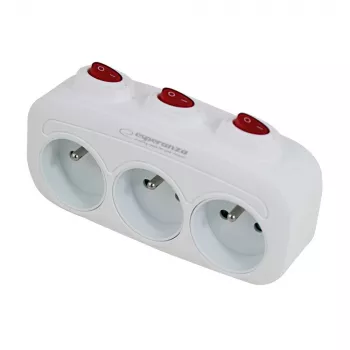 Jagaja ESPERANZA ELK307W — lülitatav 3-pesaline siseadapter, tüüp E pistik, 220–240 V, 16 A, 3680 W, valge