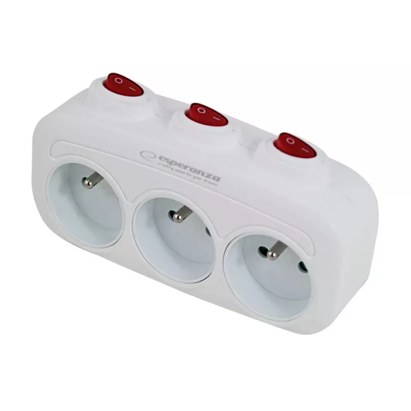 Jagaja ESPERANZA ELK307W — lülitatav 3-pesaline siseadapter, tüüp E pistik, 220–240 V, 16 A, 3680 W, valge