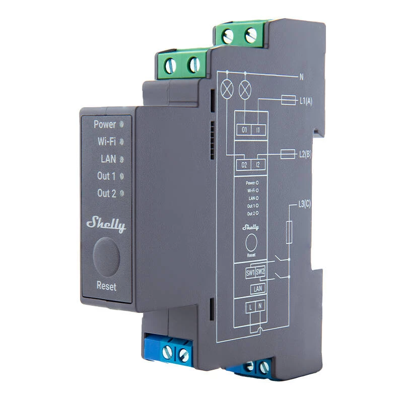 Shelly Pro 2 DIN Rail WiFi/LAN/Bluetooth releelüliti