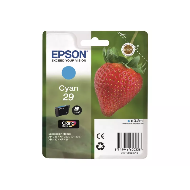 Epson Strawberry 29 C tindikassett, 1 tk, originaal, standardtootlusega, tsüaan