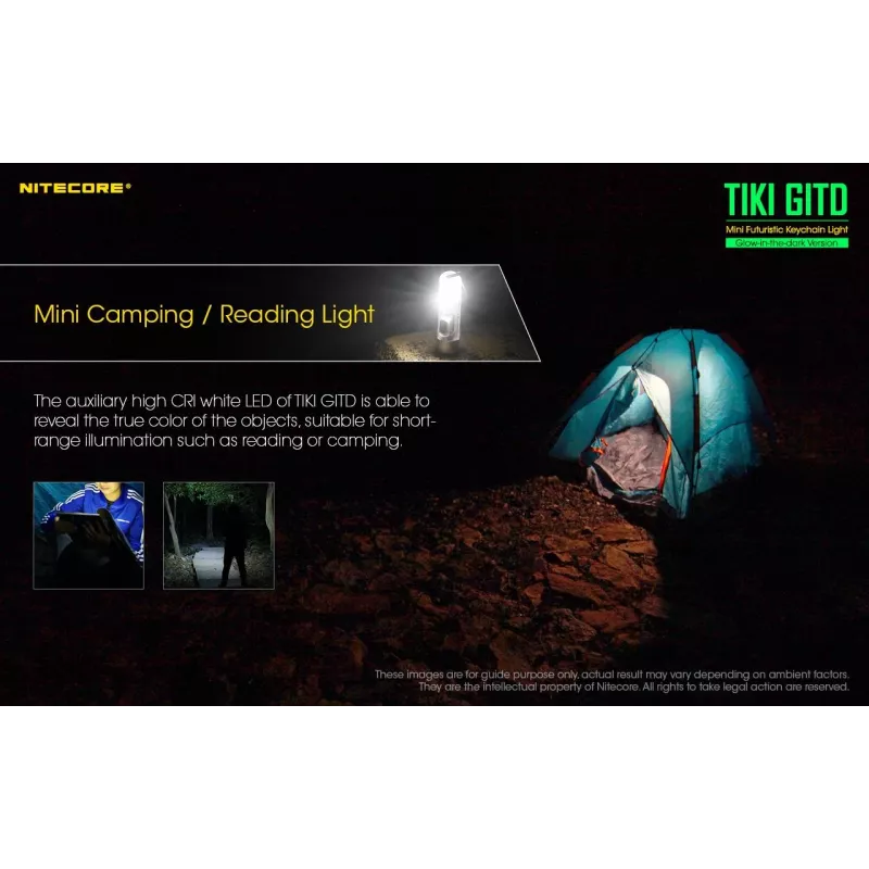 Võtmehoidja taskulamp Nitecore TIKI GITD Hall — USB laetav, 1 lm, 55 mm, 12 g, IP66