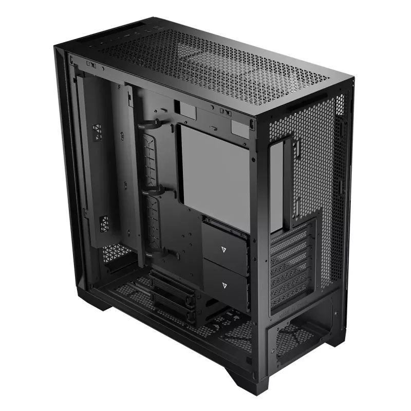 PC Case MODECOM VOLCANO EXPANSE T Midi Tower, karastatud klaas, USB-C, toetab micro ATX, GPU kuni 430 mm, CPU jahuti kuni 180 mm, 3x3,5 tolli pesa, 2x2,5 tolli, must