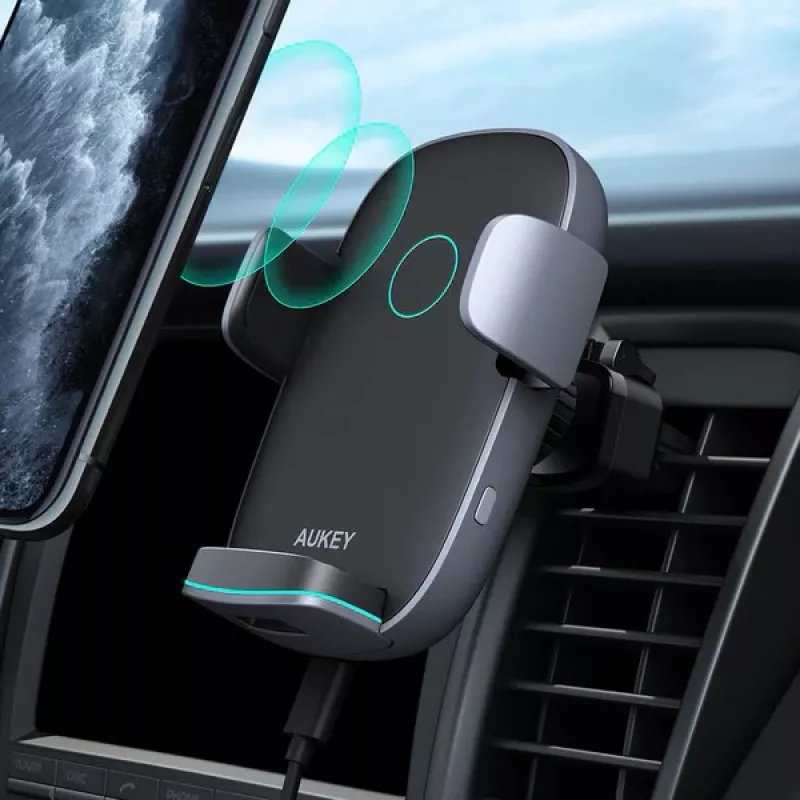 Juhtmevaba laadimisega telefonihoidik Aukey HD-C52 — Qi-ühilduv reguleeritava nurgaga auto telefonihoidik juhtmevaba laadimisega