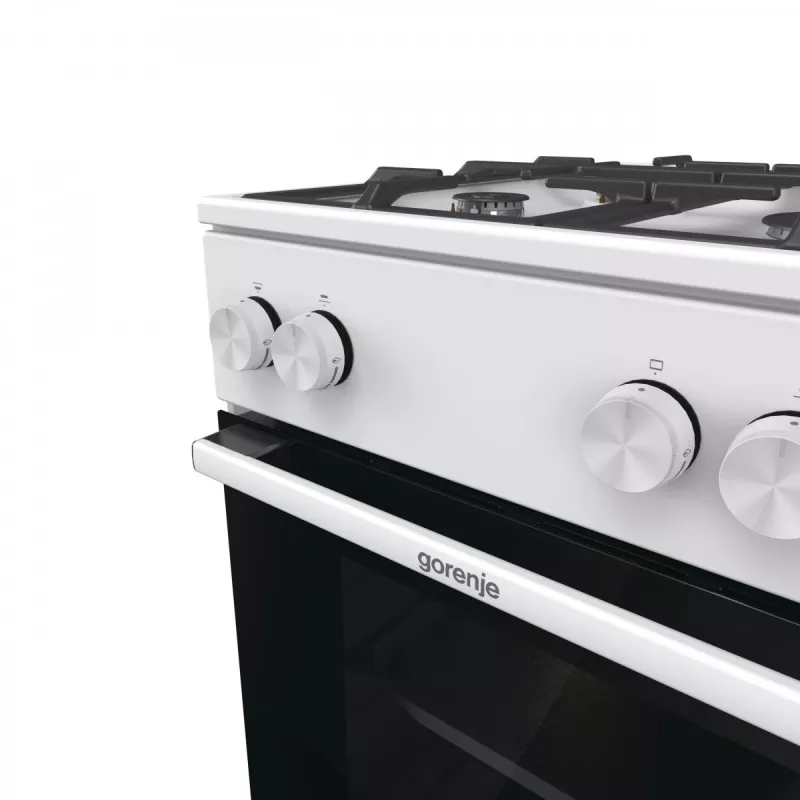 Vabalt seisev gaasipliit ahjuga Gorenje GG5A10WFFM — 4 põletiga pliidiplaat, 70 l ahi, emailitud pealispind, valge