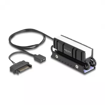 Jahutusradiaator DELOCK 18460 M.2 SSD 2280 jaoks — Alumiinium/Vask, RGB 5V, Must