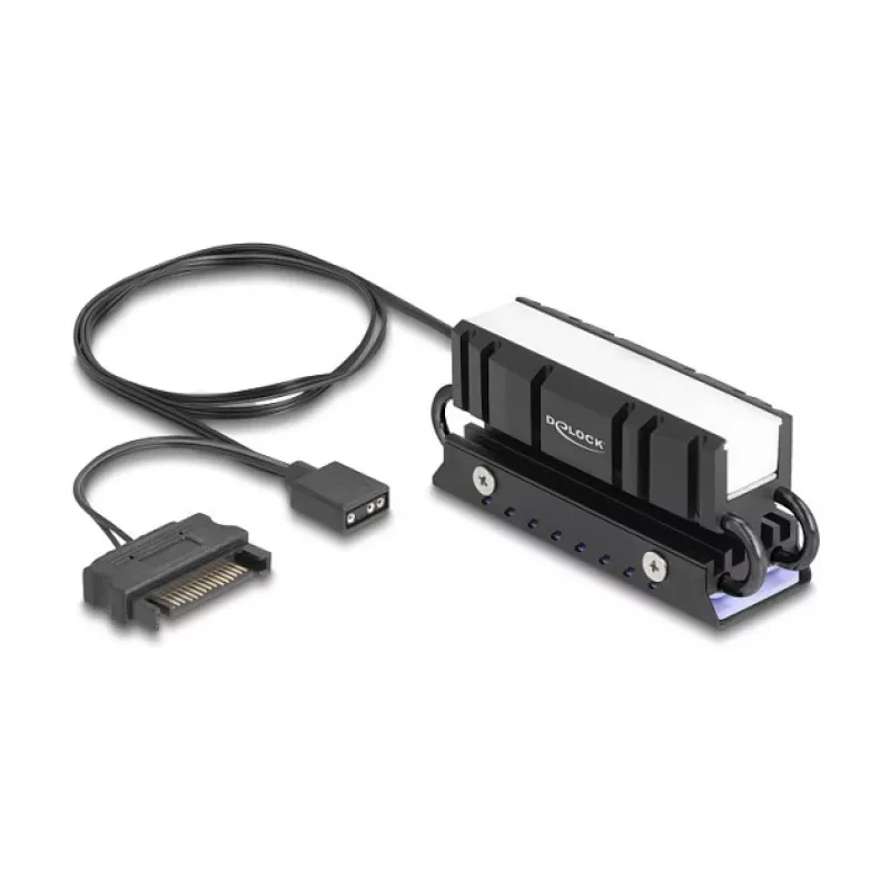 Jahutusradiaator DELOCK 18460 M.2 SSD 2280 jaoks — Alumiinium/Vask, RGB 5V, Must