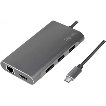 LogiLink UA0382 sülearvuti dokkimisjaam ja pordireplikaator, juhtmega, USB 3.2 Gen 1 (3.1 Gen 1) Type-C, hõbedane (UA0382)
