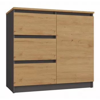 Kummut Top e Shop Topeshop 1D3S ANT/ART BA KPL — antratsiit ja tamm, 3 sahtlit, puitlaastplaadist raam