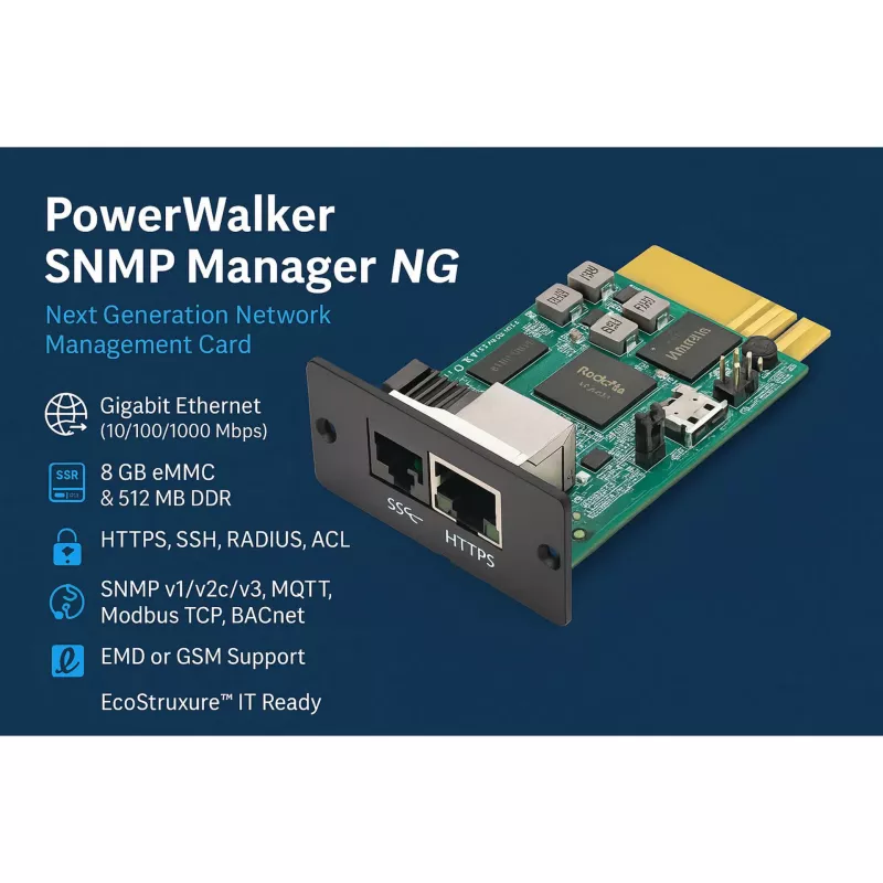 Võrgu SNMP haldur PowerWalker Bluewalker 10131023 — tsentraliseeritud UPS-i haldus SNMP kaudu