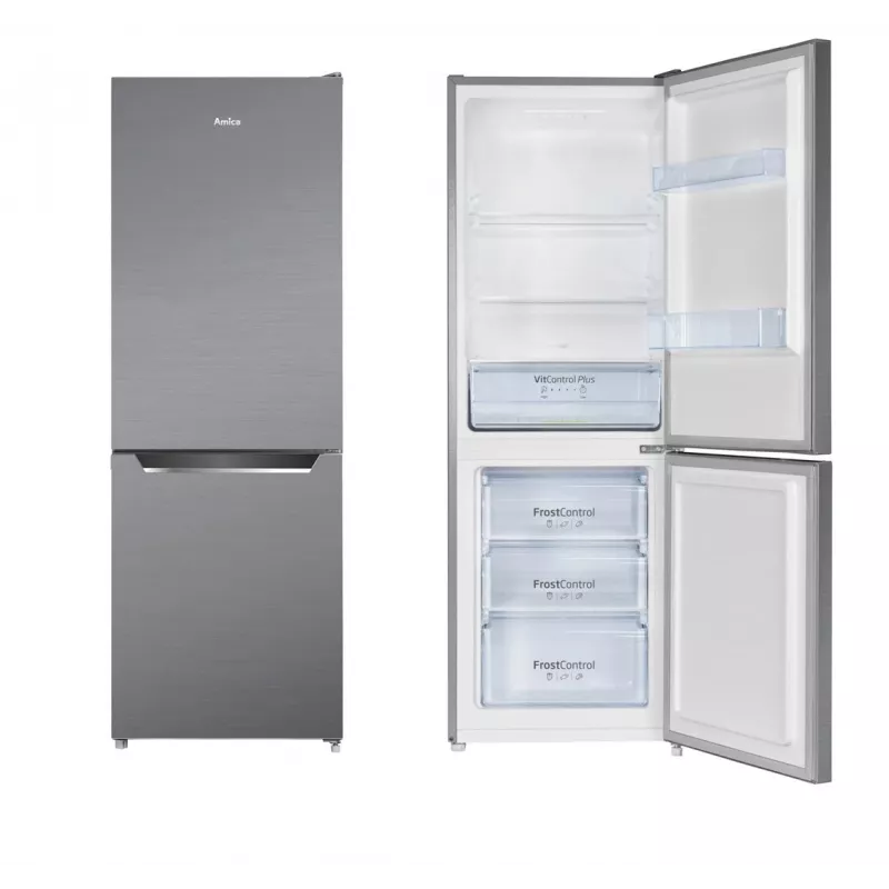 Külmik-sügavkülmik AMICA FK2425.4UNTX(E) eraldiseisev kogumahutavus 277 L, alumine sügavkülmik 74 L, inverter, hõbedane, 1593×540×550 mm