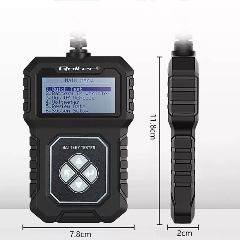 Qoltec Digitaalne akutestija LCD-ekraaniga | Poola menüü | 12V | AGM | GEL | STD | 30-220AH