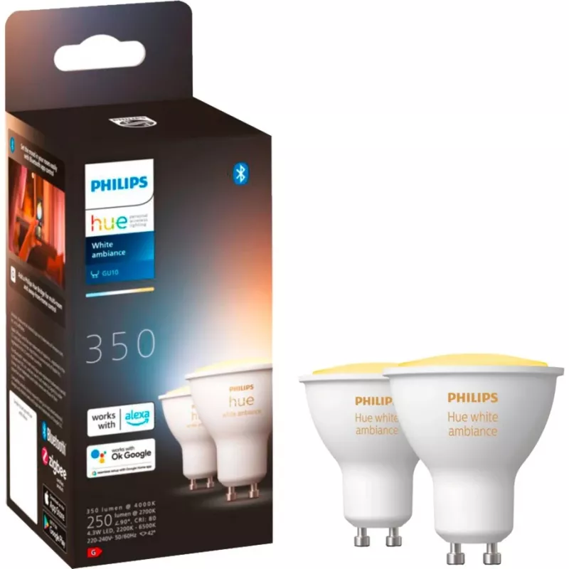 LED GU10 lambi kaksikpakett koos Hue Bridge'iga – Philips Hue Valge Ambiance, asendab 35W