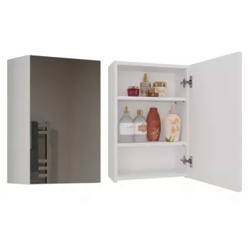 Bathroom wall cabinet top e shop POLA 1DL BIEL — 400×220×600 mm, 3 shelves, Valge
