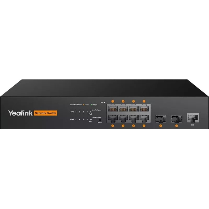 Hallatav L2+ PoE-lüliti Yealink RCH80, 8x RJ-45 porti, 20 Gbit/s, riiulmonteeritav, must