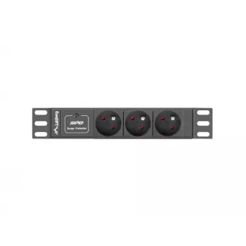 Toitejaotusseade LANBERG PDU-03E-0200-BK — 1U, 3x tüüp E pistikupesa, 220–250 V, 16 A, 2 m kaabel, must