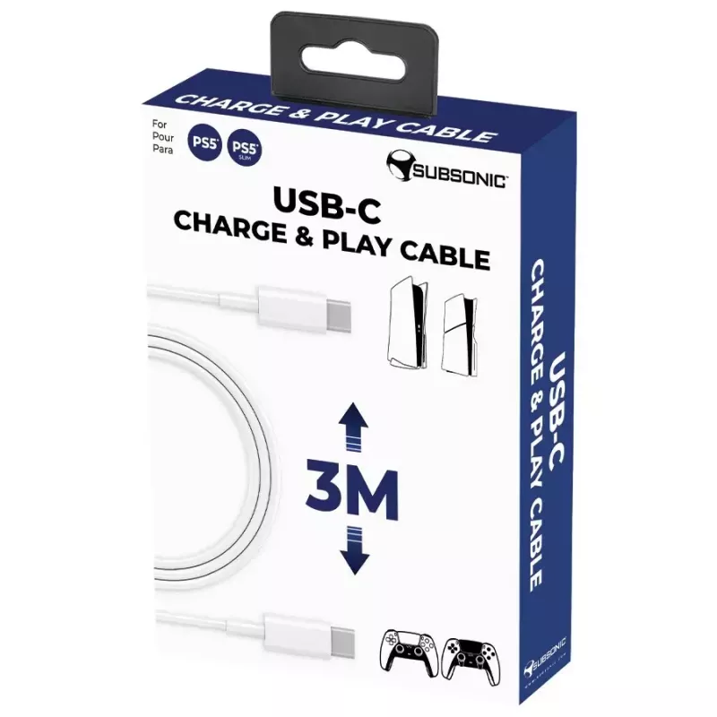 USB-C laadimis- ja mängukaabel SUBSONIC SA5634 PS5-le — juhtmega laadimine ja andmeside