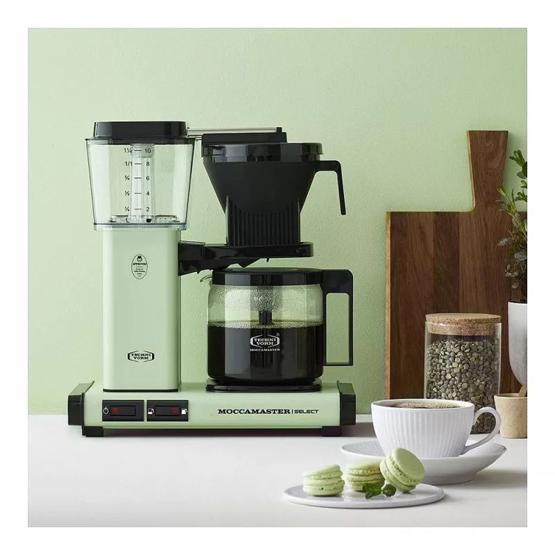 Tilkkohvimasin MOCCAMASTER KBG Select — 1,25 l veepaak, 10 tassi mahutavus, roostevaba teras, pastellroheline