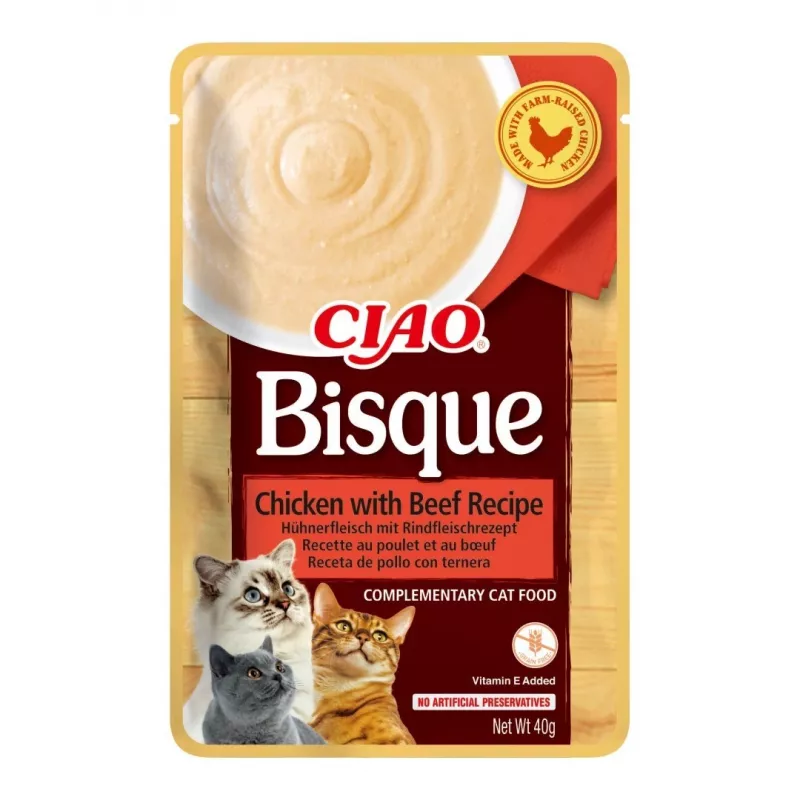 INABA Ciao Bisque kreemsupp kassidele, kana, veiseliha ja kala, 10 x 40 g